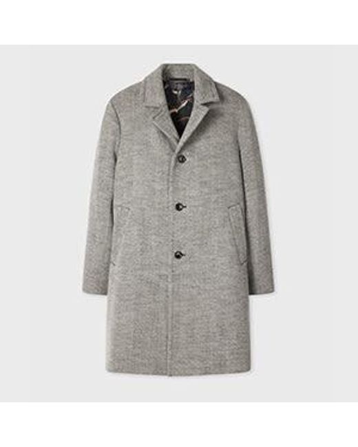 Paul Smith Gray Tumbled Herringbone Wool-Blend Overcoat for men