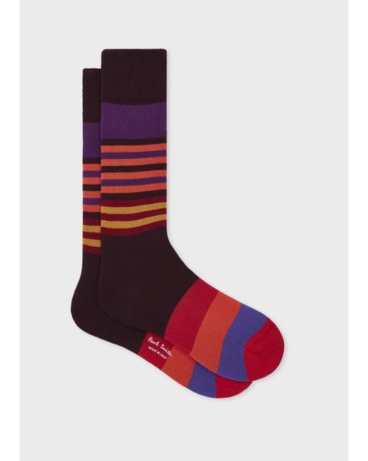 Paul Smith Red Burgundy Cotton-Blend Bold Stripe Socks for men