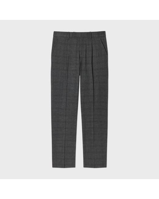 Paul Smith Gray Textured-Cotton Check Pleated Trousers for men