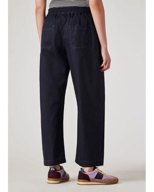 Paul Smith Blue Cotton-Blend Pleated Cropped Trousers