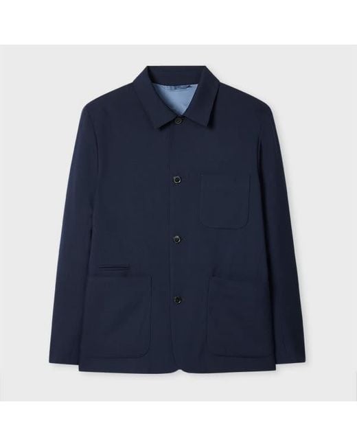 Paul Smith Blue Dark Two-Ply Hopsack Wool Work Jacket for men