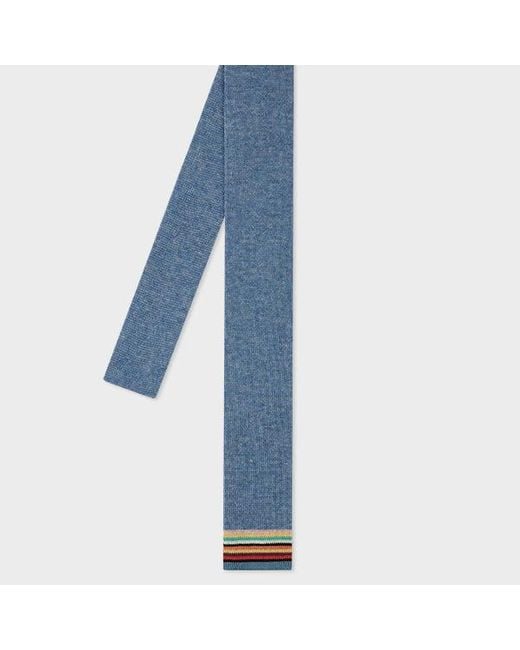 Paul Smith Blue Knitted Cotton Tie With 'Signature Stripe' Tip for men