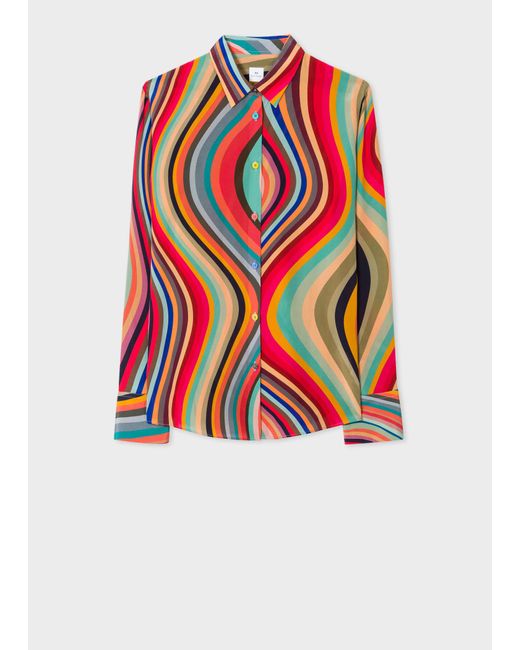 PS by Paul Smith Red Swirl Silk Shirt Multicolour