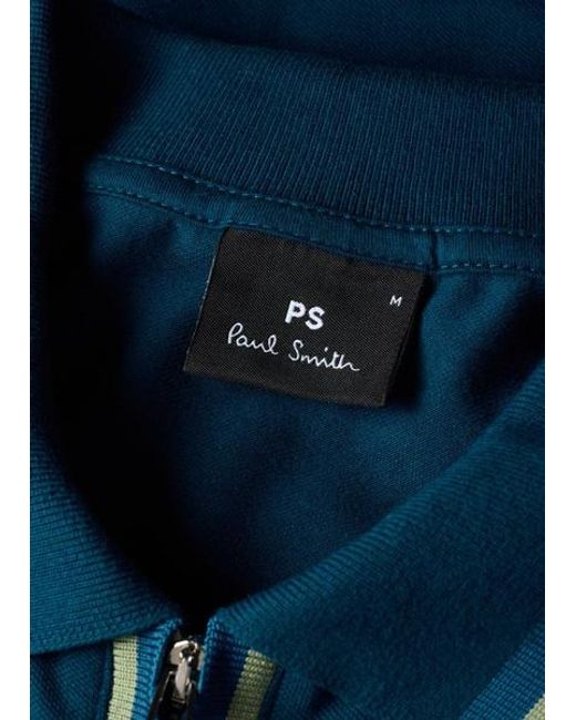 Paul Smith Blue Deep Contrast Tipping Zip Polo Shirt for men