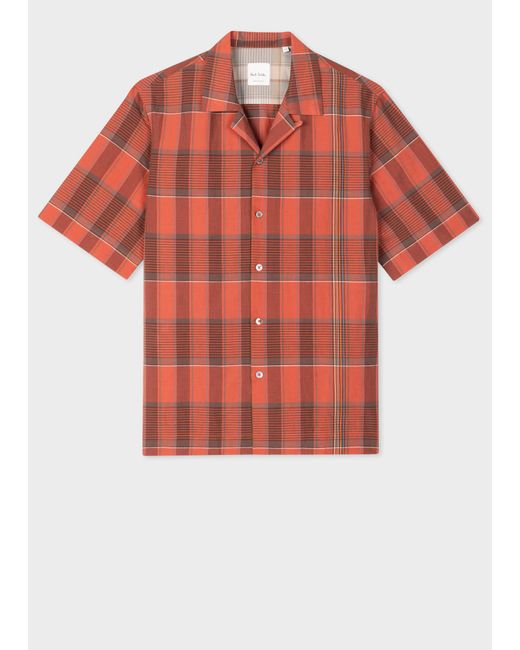 Paul Smith Orange Tailored-fit Cotton-linen Red Check 'signature Stripe' Shirt Pink for men