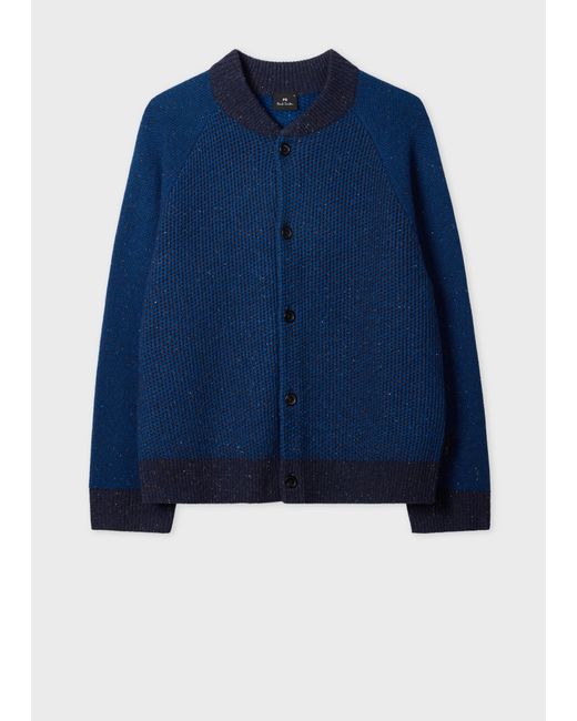 Paul Smith Blue Tonal-Stitch Bomber Cardigan for men