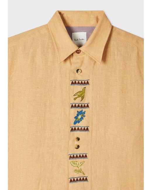 Paul Smith Orange Linen Embroidered Shirt for men