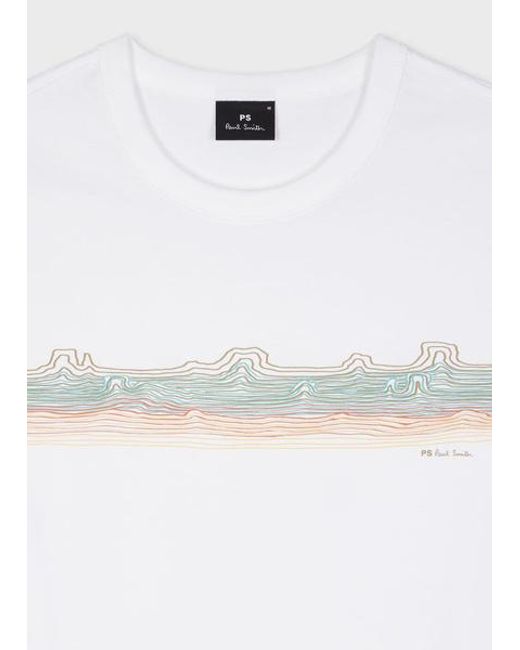 Paul Smith White 'Desert Stripe' Print T-Shirt for men