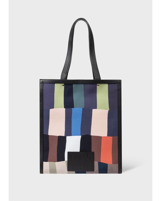 Paul Smith Black 'overlapping Check' Leather Trim Tote Bag for men