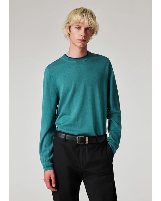 Paul Smith Green Merino Contrast-Collar Sweater for men