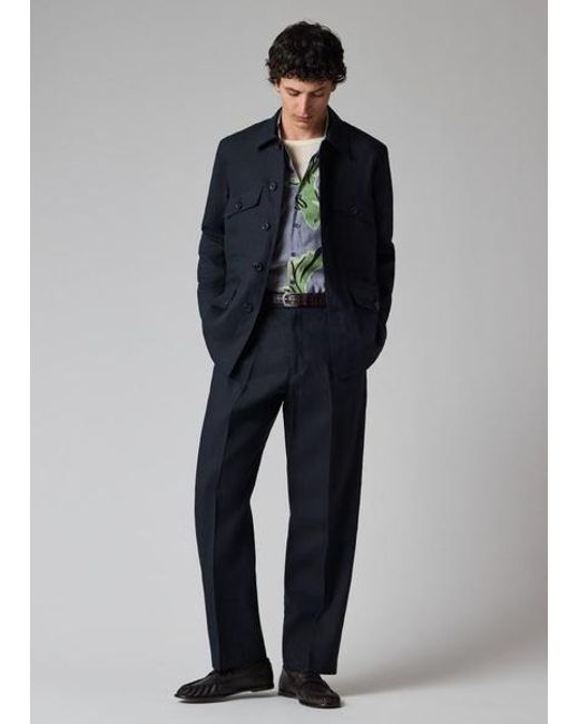 Paul Smith Blue Relaxed-Fit Dark Linen Trousers for men