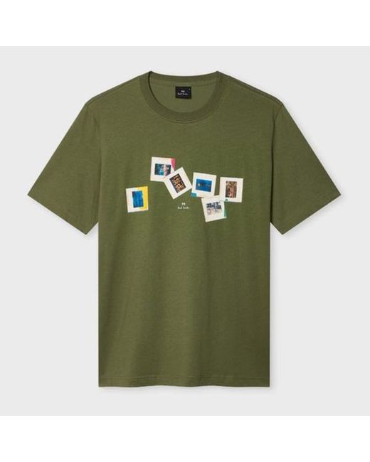 Paul Smith Blue Khaki 'Slides' T-Shirt for men