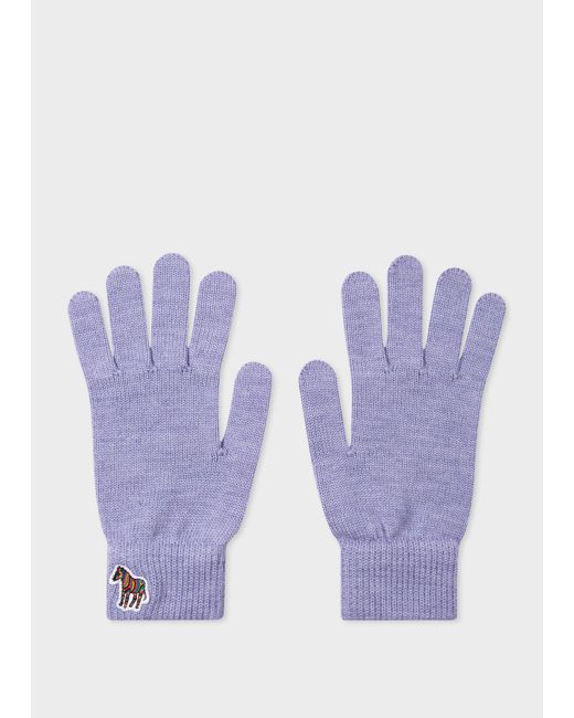 Paul Smith Purple Cornflower Blue Zebra Logo Wool Gloves