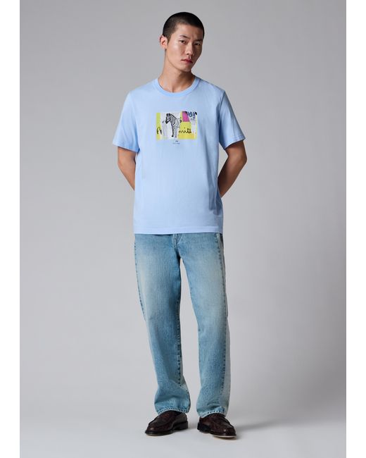 Paul Smith Blue Pale Organic-Cotton 'Patch Zebra' T-Shirt for men