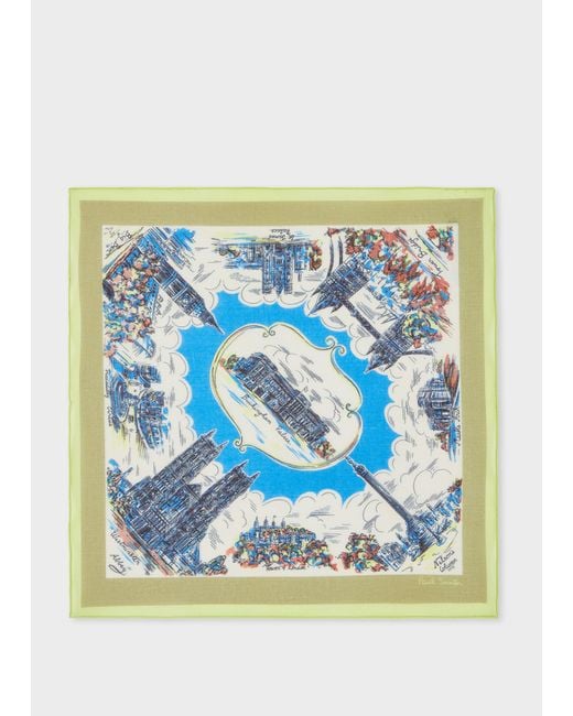 Paul Smith Blue 'London' Print Pocket Square for men