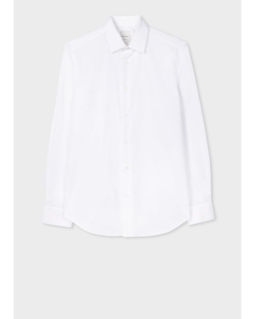 Paul Smith Men's Slim-fit White Poplin Cotton Shirt With 'artist Stripe' Cuff Lining for men
