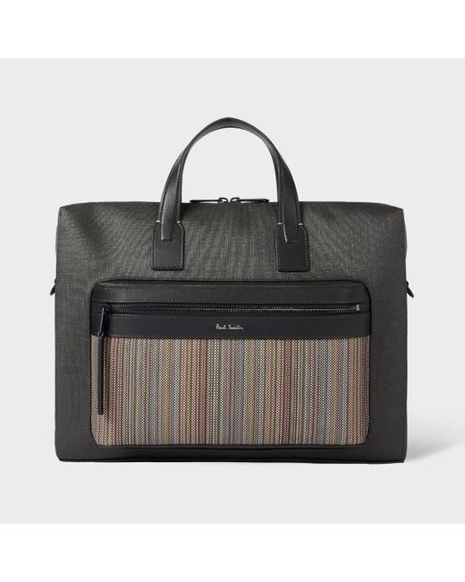 Paul Smith Black 'Signature Stripe' Coated Canvas Folio for men