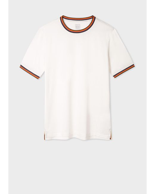 Paul Smith White Cotton T-shirt With 'artist Stripe' Trims for Men - Lyst