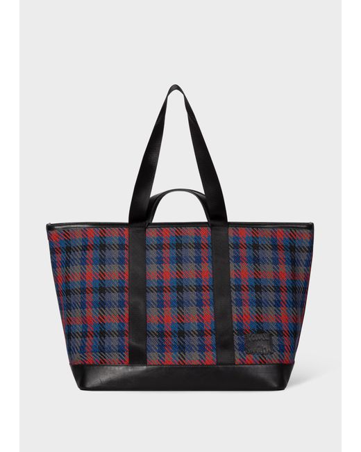 Paul Smith Blue Women's Navy And Red Woven Check Tote Bag