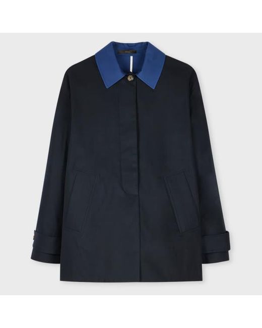 Paul Smith Blue Cotton Trapeze Jacket With Cobalt Collar