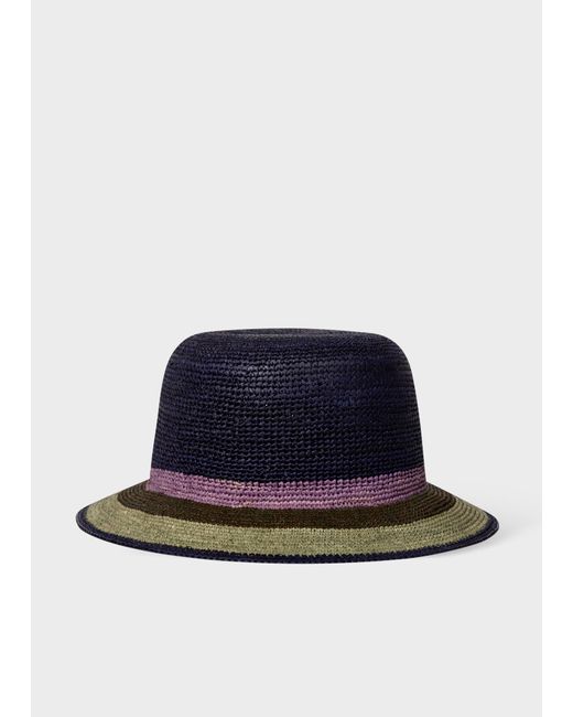 Paul Smith Navy Stripe Straw Hat Blue for men