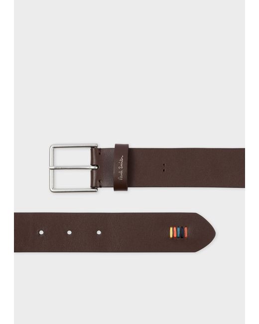 Paul Smith Brown Leather 'Artist Stripe' Stitch Belt for men