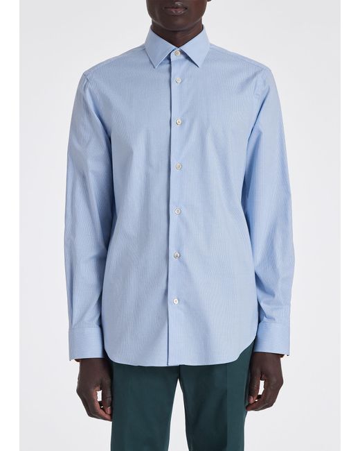 Paul Smith Tailored-fit Light Blue 'gingham' Easy Care Shirt for men