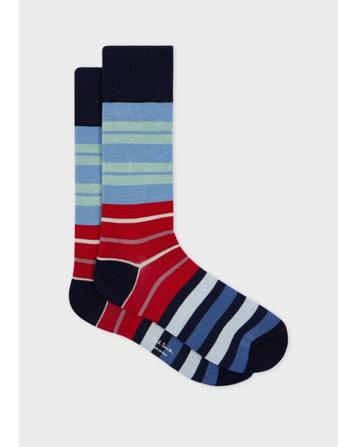 Paul Smith Blue Mixed Block Stripe Socks for men