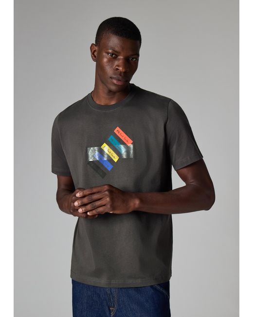 Paul Smith Gray 'Barcode' Print T-Shirt for men