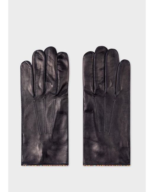 Paul Smith Black Navy Leather Gloves With 'signature Stripe' Piping for men