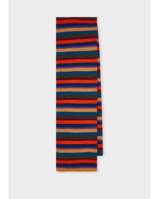 Paul Smith Red Colour Block Stripe Lambswool Scarf for men