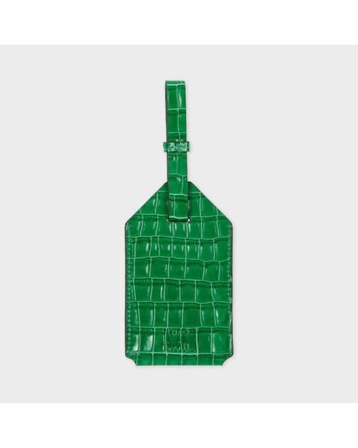 Paul Smith Green Croc-Emboss Leather Luggage Tag for men