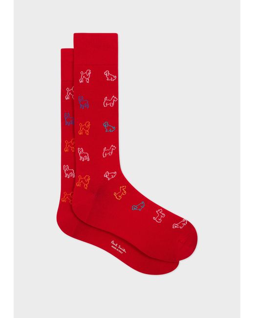 Paul Smith Red 'Dogs' Pattern Socks for men