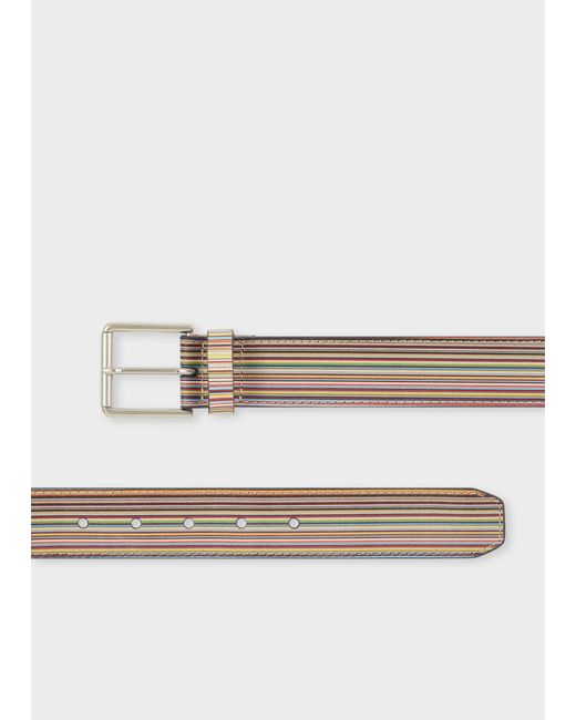 Paul Smith White Embossed 'Signature Stripe' Leather Belt for men