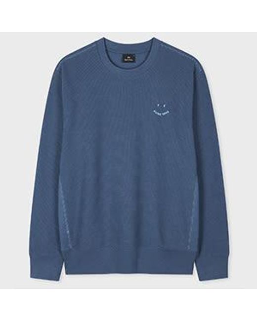 Paul Smith Blue Petrol 'Happy' Blanket-Stitch Sweatshirt for men