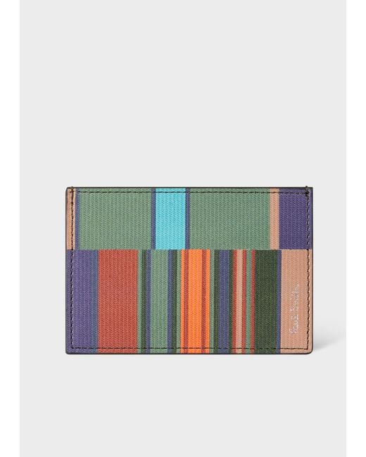 Paul Smith Blue Leather 'Seasonal Stripe' Credit Card Holder for men
