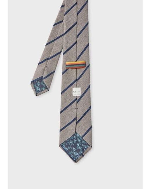 Paul Smith Gray Wool-Silk Spaced Stripe Tie for men