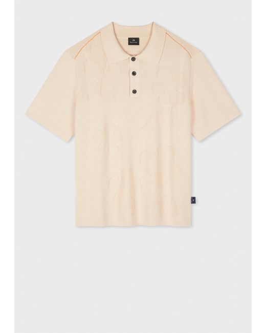Paul Smith White Floral Jacquard Short Sleeve Knitted Polo Shirt for men