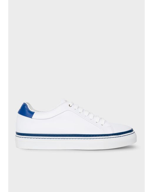 Paul Smith White Leather 'basso' Trainers With Blue Trims for Men - Lyst