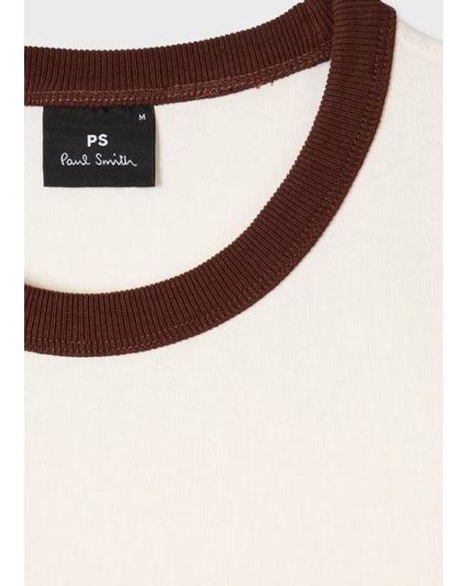 Paul Smith White Embroidered Logo Contrast-Collar T-Shirt for men