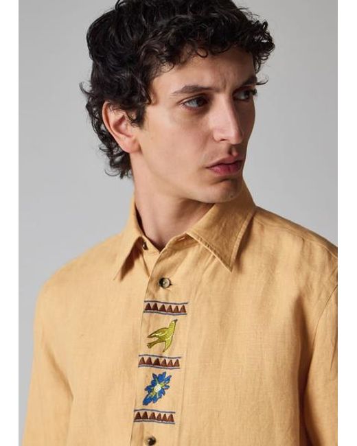 Paul Smith Orange Linen Embroidered Shirt for men