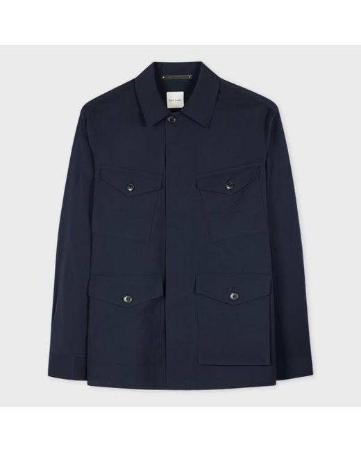 Paul Smith Blue Dark Stretch-Wool Seersucker Field Jacket for men