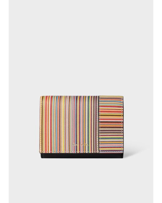 Paul Smith White Leather 'signature Stripe' Tri-fold Small Purse Multicolour