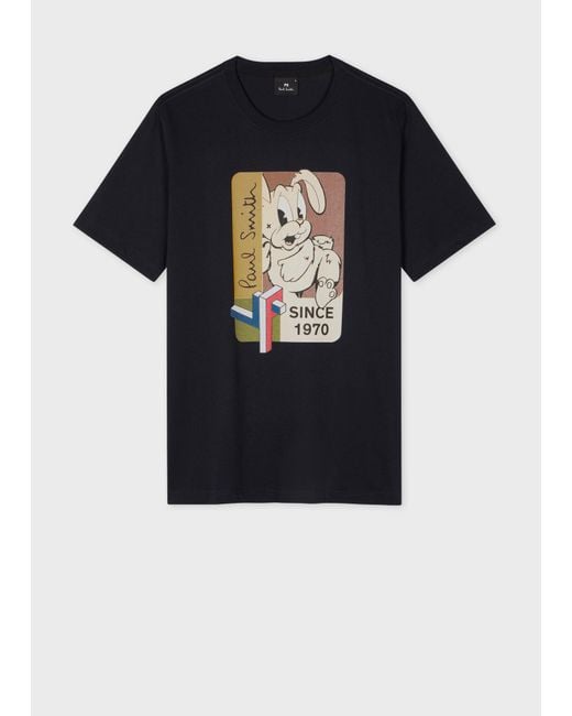 Paul Smith Black Slim-Fit '1970 Bunny' Print T-Shirt for men