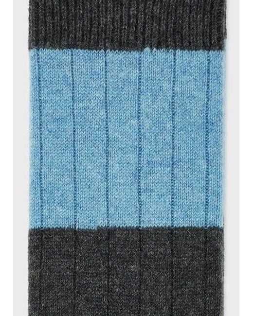 Paul Smith Blue Cashmere-Blend Stripe Ribbed Socks for men