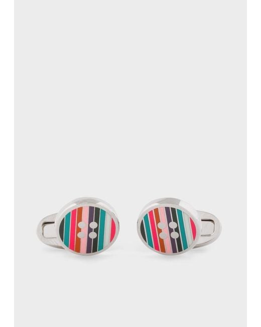 Paul Smith White Striped Button Cufflinks for men