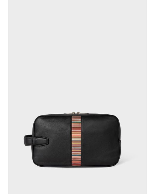 Paul Smith Black Leather 'signature Stripe' Wash Bag for men