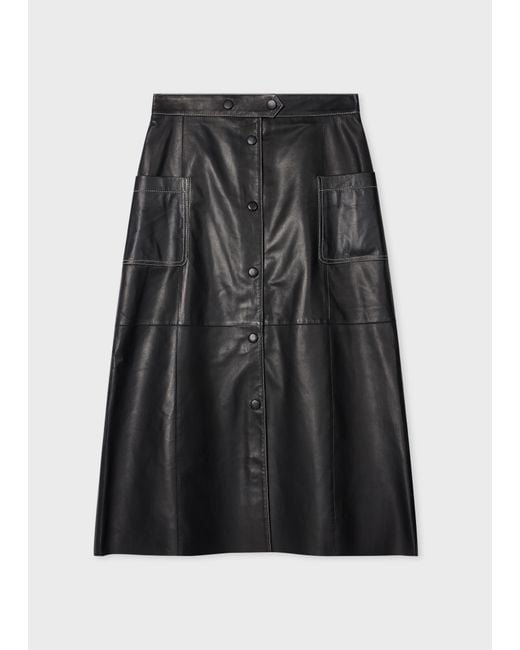Paul Smith Black A-Line Leather Skirt