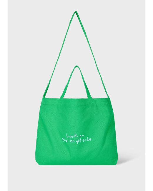 Paul Smith Green Cotton-Canvas Quote Tote Bag for men