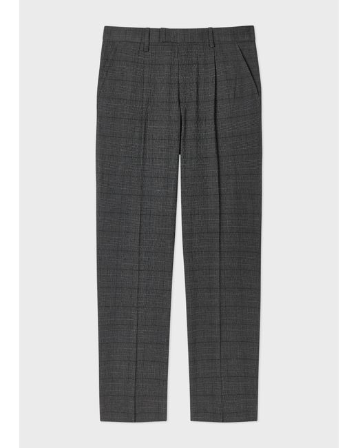 Paul Smith Gray Textured-Cotton Check Pleated Trousers for men